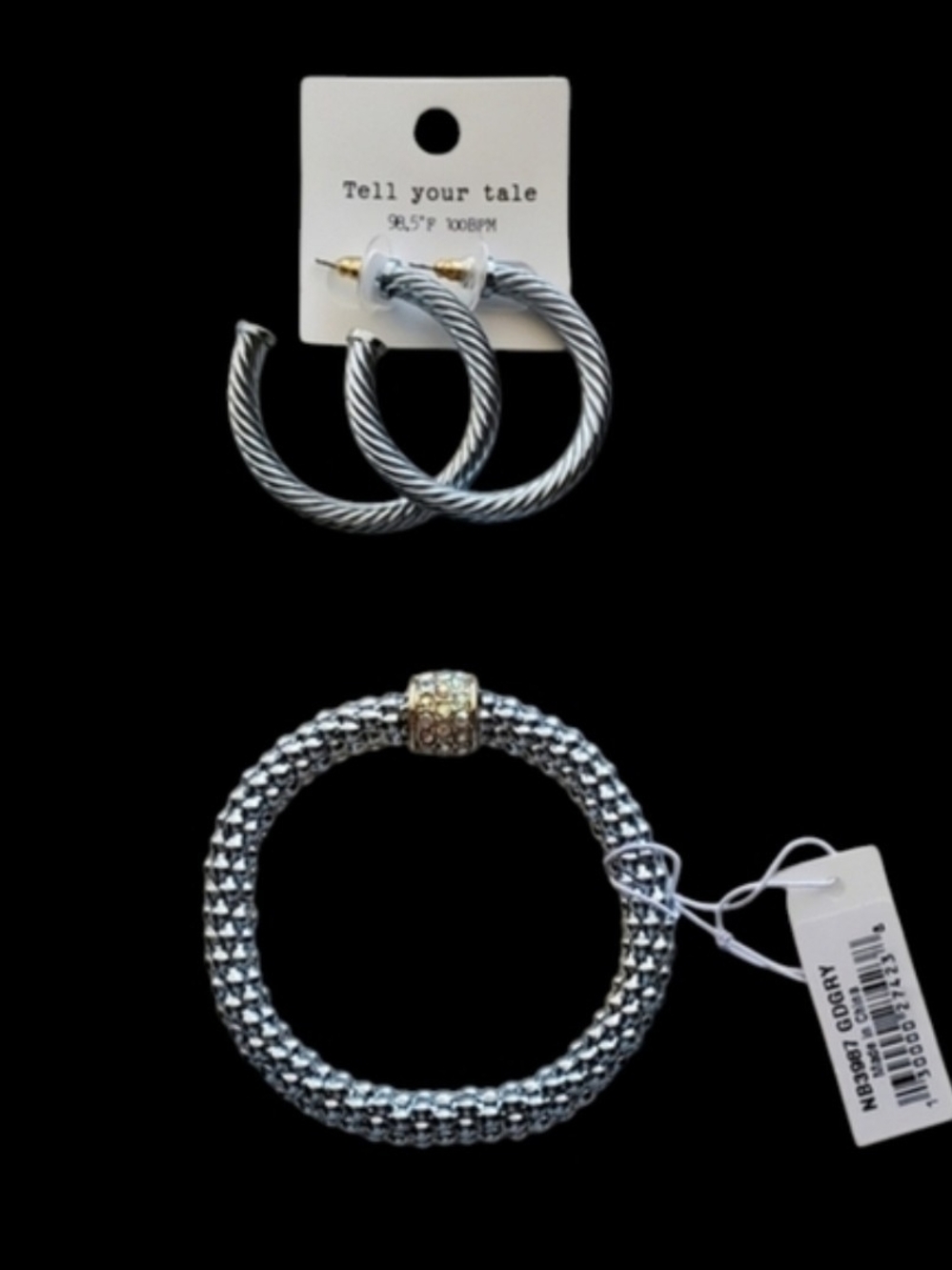 Elegant Steel Blue Open Hoop Twisted Cable Earrings with Bracelet